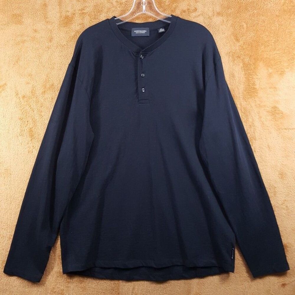 SCOTCH & SODA Shirt Mens XXL Black Pullover Long Sleeve Henley 100% Cotton